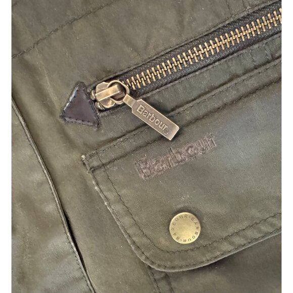 BARBOUR Kelsall Wax Coated Army Green Parka Jacket Coat Size 10 - Picture 6 of 11